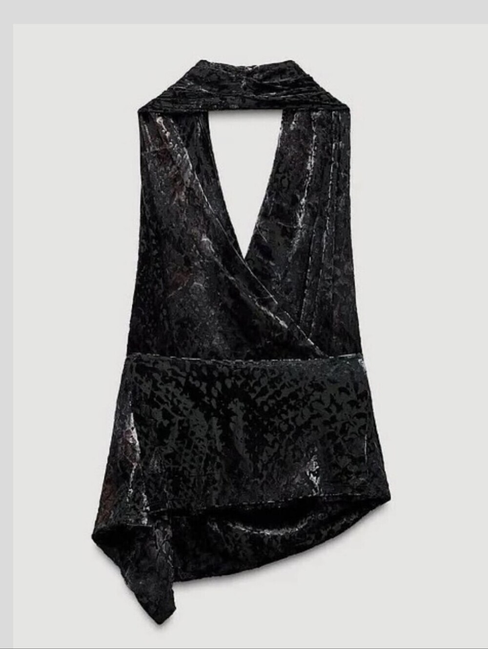 Zara Black Crushed Velvet Halter Top Asymmetrical Hem Size Small
